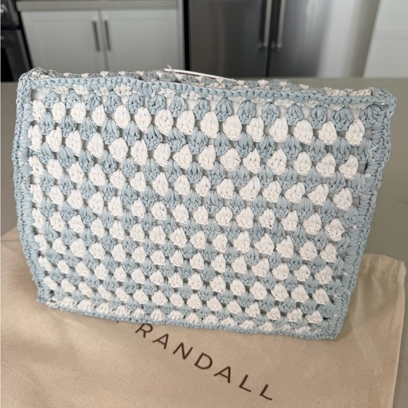Loeffler Randall Missy Crochet Light Blue and WhiteTote NWT - Picture 2 of 3